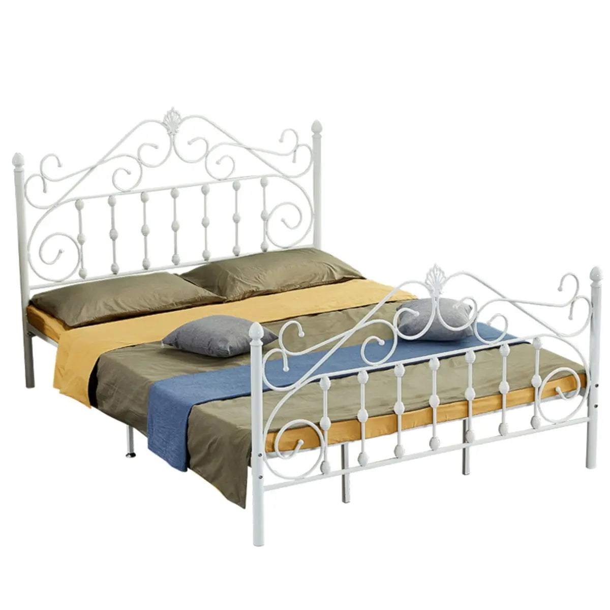 Elegant Black Headboard Metal Queen Open-Frame Panel Bed Image - 8