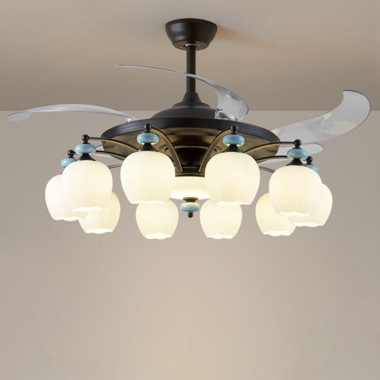 Elegant Black Multi-Light Windmill Ceiling Fan Lights Image - 3