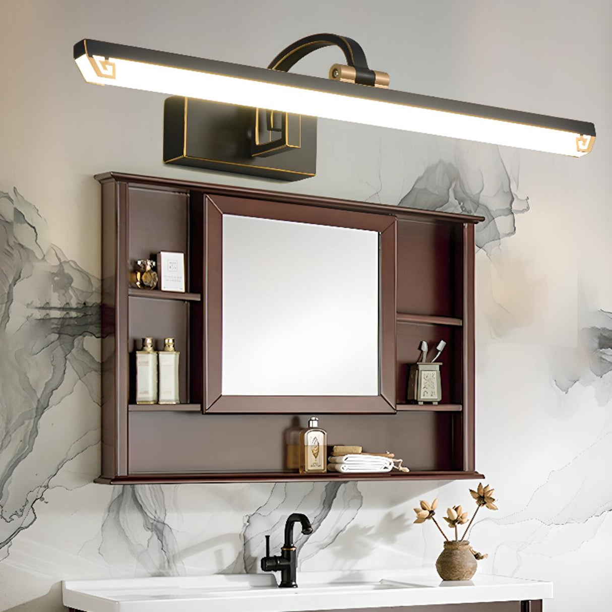 Elegant Black Rectangular Bathroom Vanity Light  Image - 4