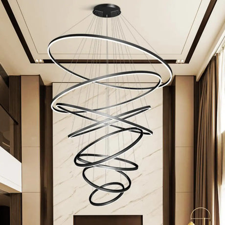 Elegant Black Spiral Circle Living Room Pendant Chandelier Image - 1