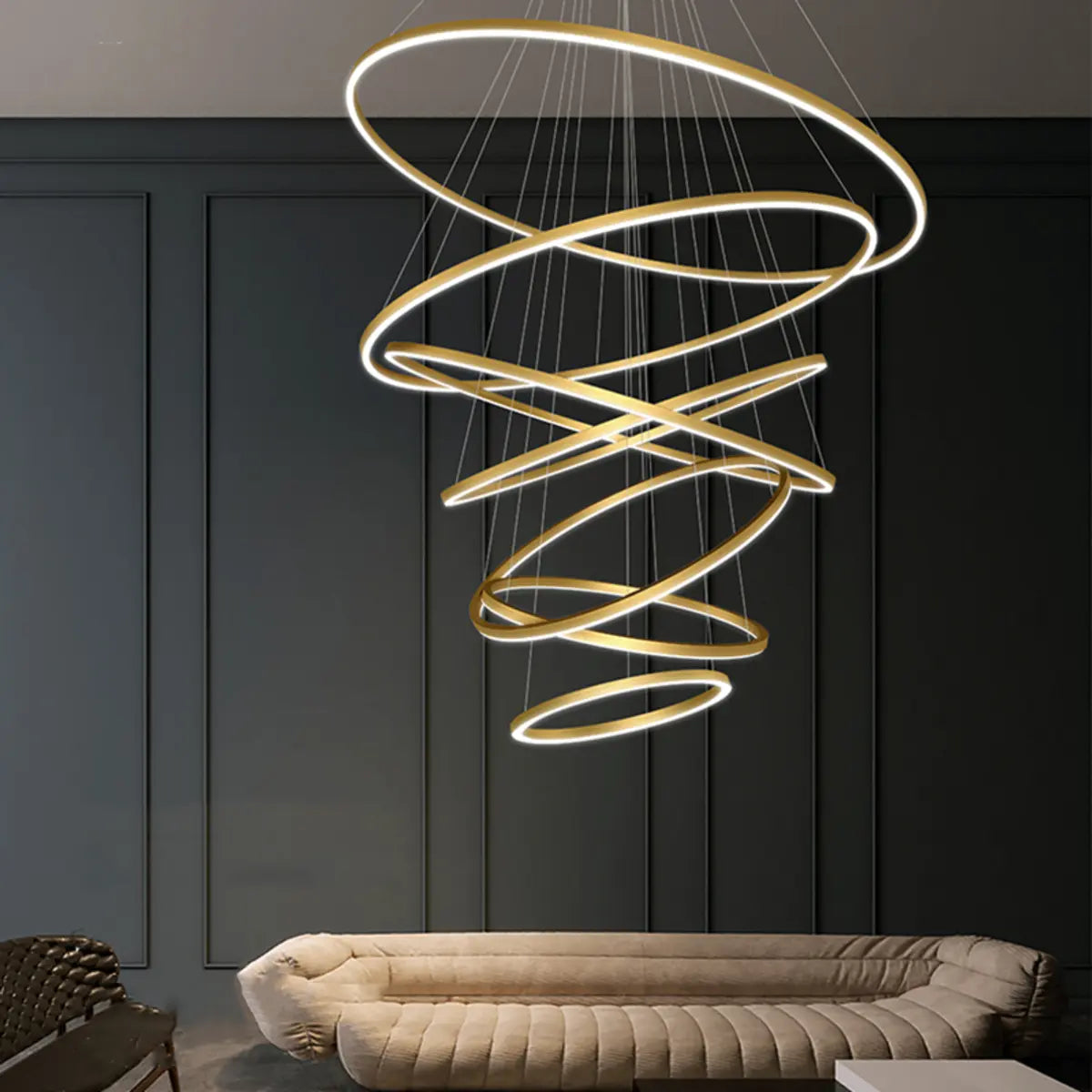 Elegant Black Spiral Circle Living Room Pendant Chandelier Image - 4