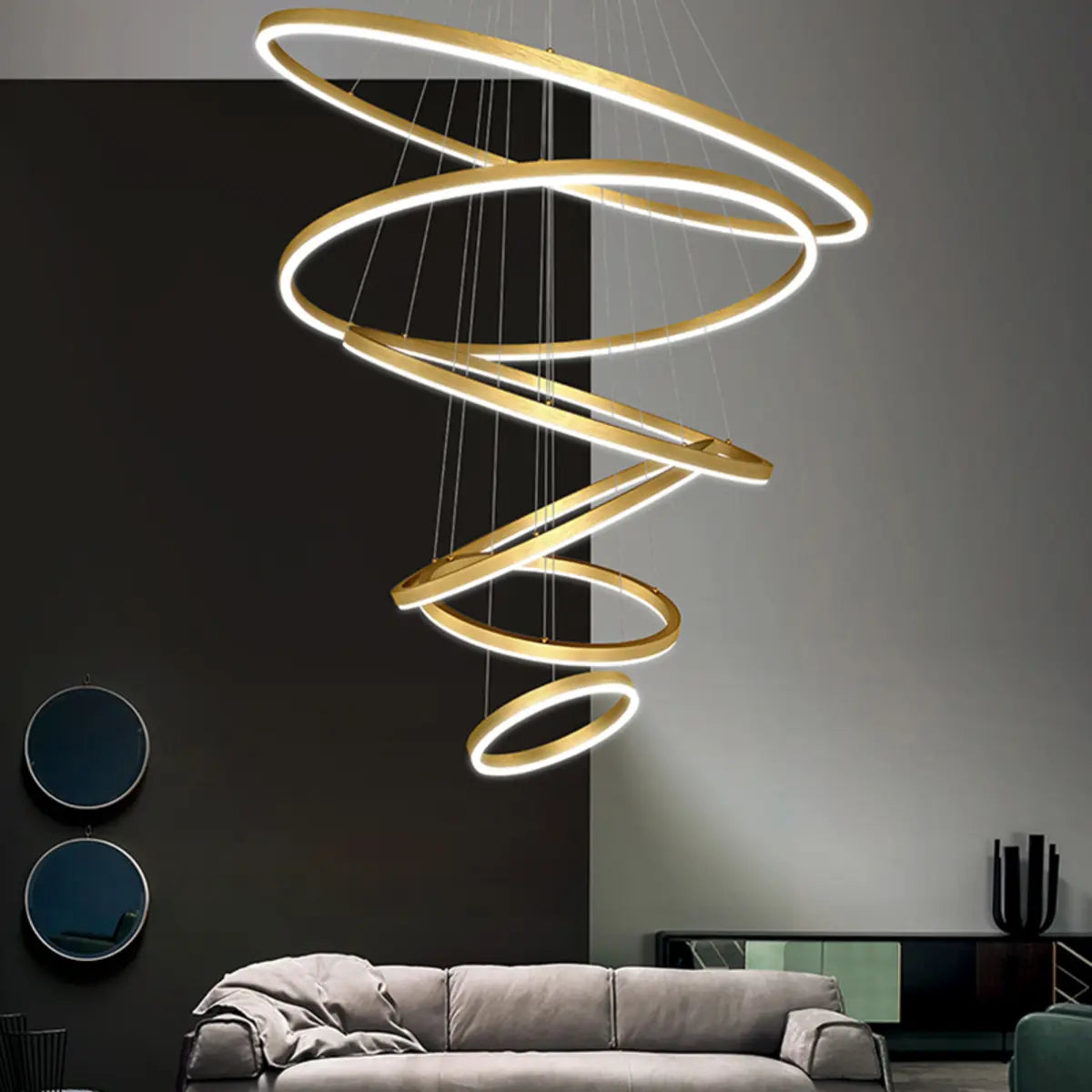 Elegant Black Spiral Circle Living Room Pendant Chandelier Image - 8