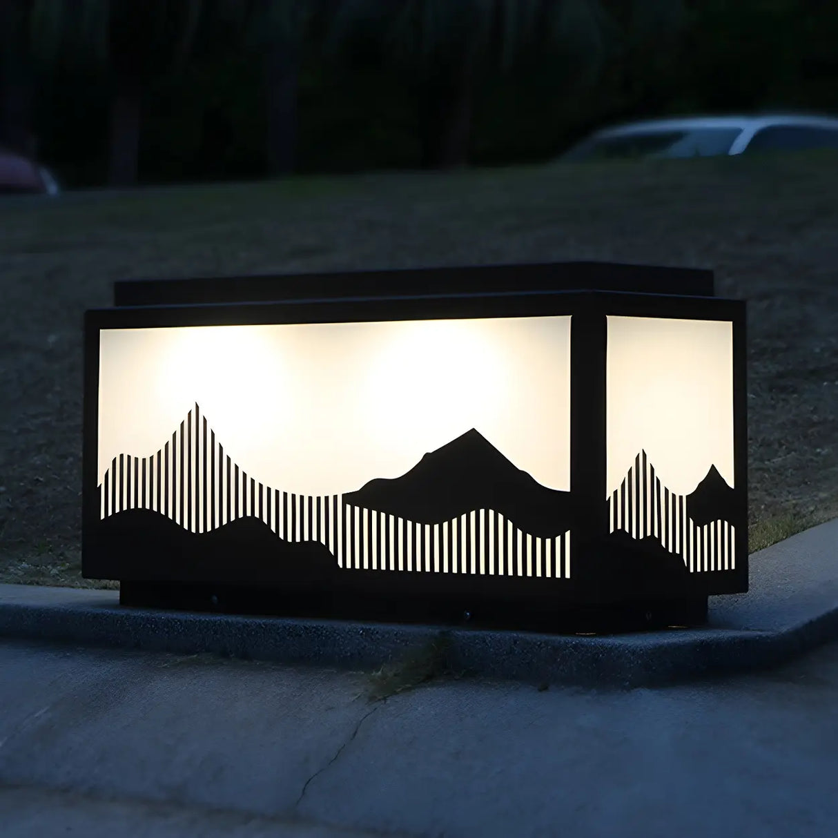 Elegant Black  Square Metal Landscape Outdoor Lamp Image - 4