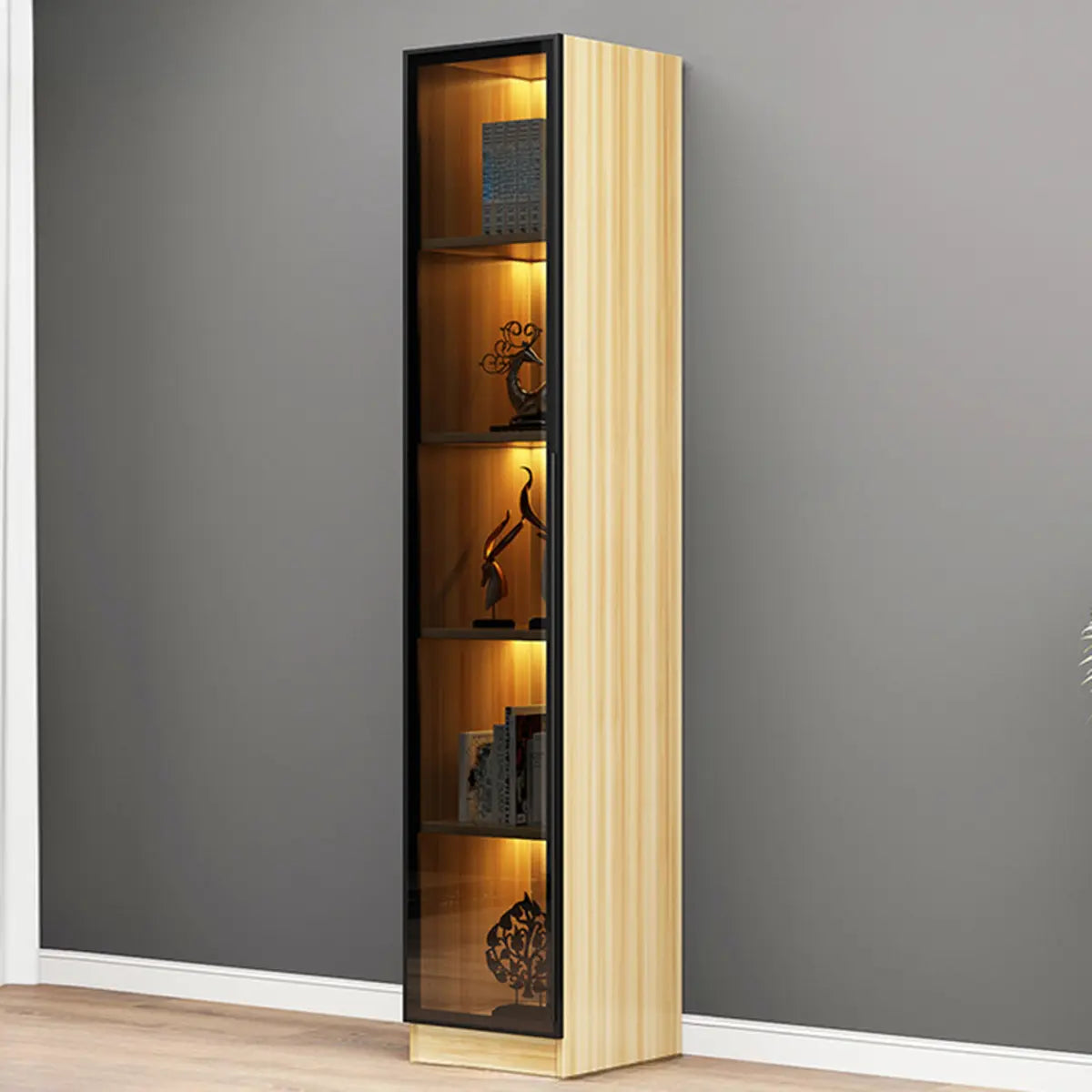 Elegant Black Vertical Glass Door Storage Tall Bookcase Image - 18