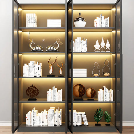 Elegant Black Vertical Glass Door Storage Tall Bookcase Image - 2