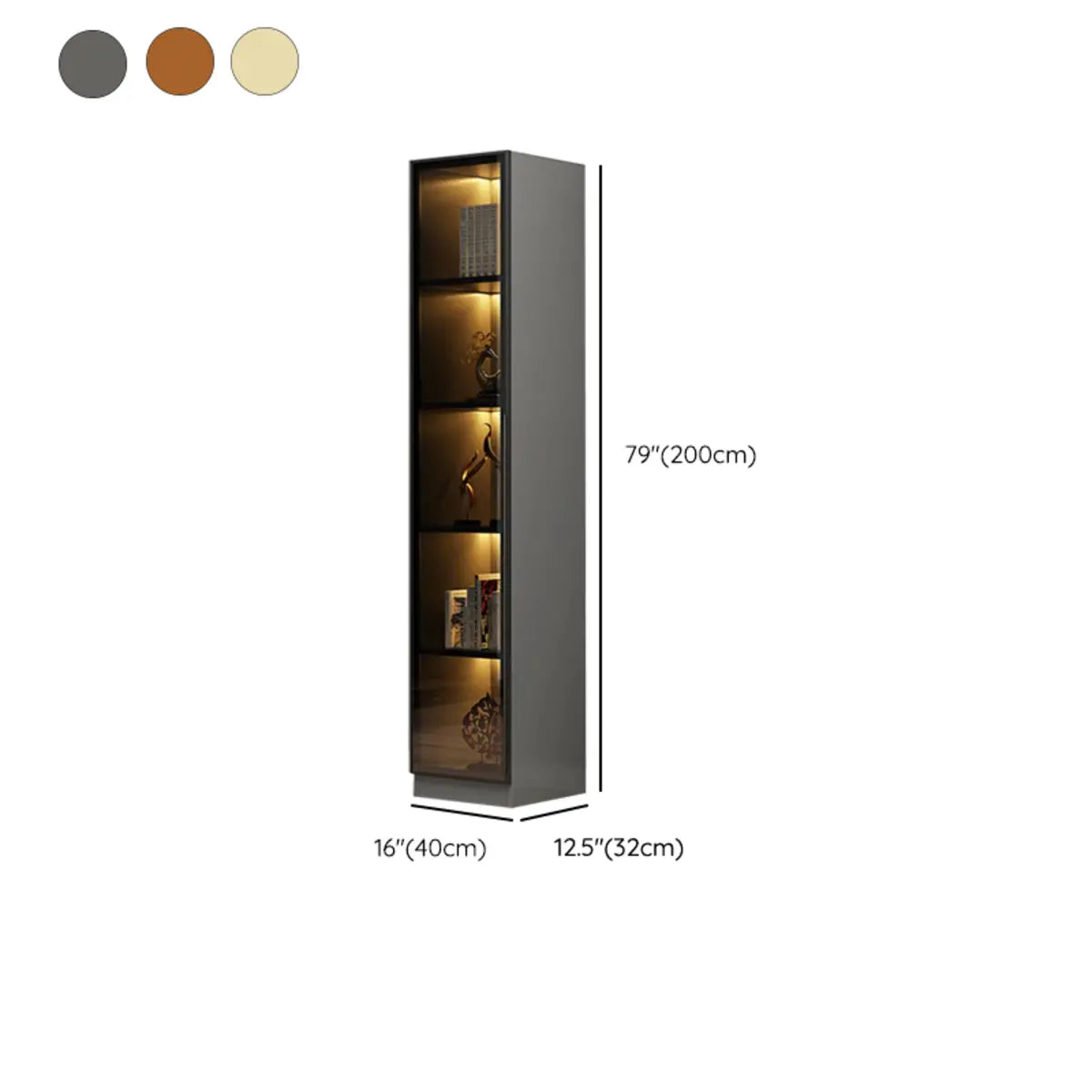 Elegant Black Vertical Glass Door Storage Tall Bookcase Image - 21