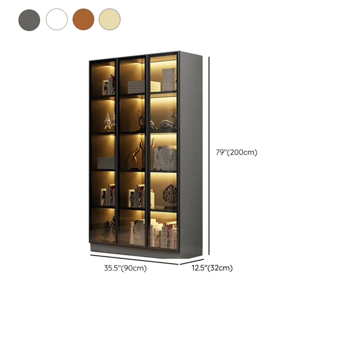 Elegant Black Vertical Glass Door Storage Tall Bookcase Image - 22