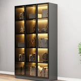 Elegant Black Vertical Glass Door Storage Tall Bookcase Image - 5