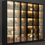 Elegant Black Vertical Glass Door Storage Tall Bookcase Image - 7