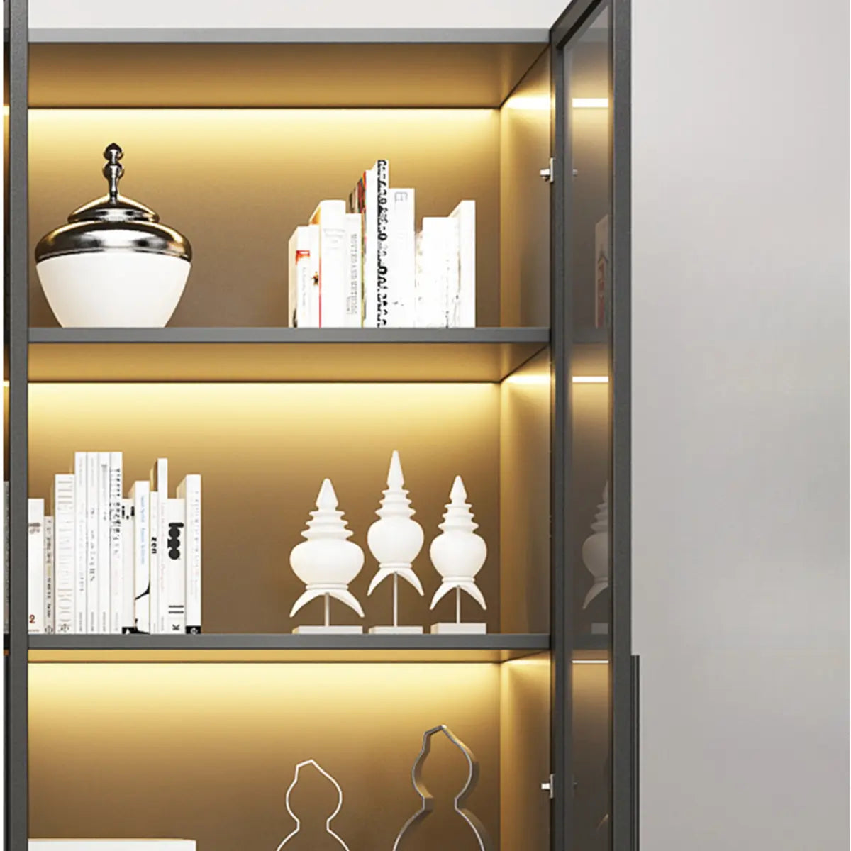 Elegant Black Vertical Glass Door Storage Tall Bookcase Image - 9