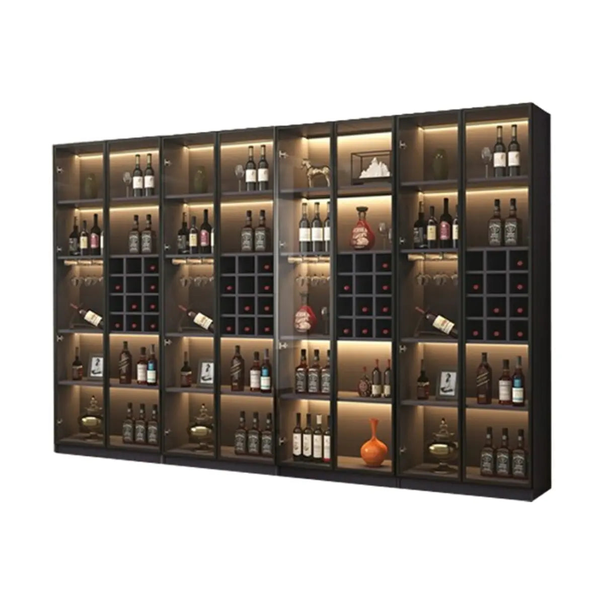 Elegant Black Wood Glass Door LED Storage Wine Cabinet Image - 10