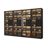 Elegant Black Wood Glass Door LED Storage Wine Cabinet Image - 10