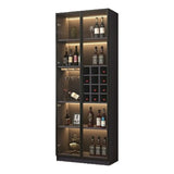 Elegant Black Wood Glass Door LED Storage Wine Cabinet Image - 11