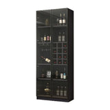 Elegant Black Wood Glass Door LED Storage Wine Cabinet Image - 13