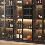 Elegant Black Wood Glass Door LED Storage Wine Cabinet Image - 18