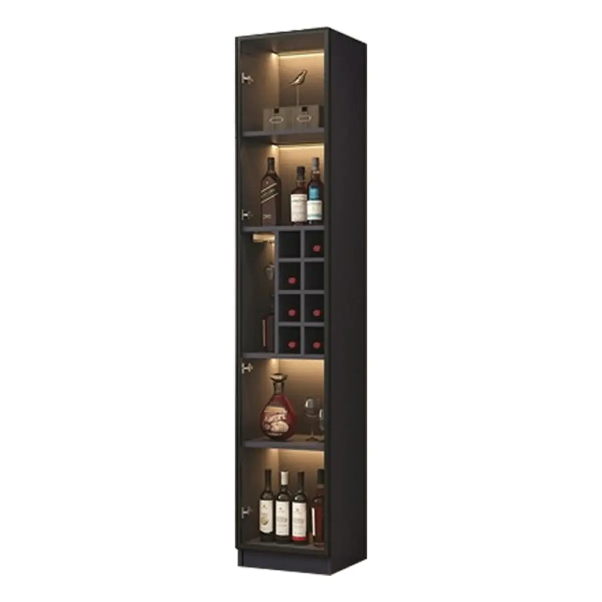 Elegant Black Wood Glass Door LED Storage Wine Cabinet Image - 19