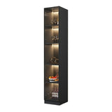 Elegant Black Wood Glass Door LED Storage Wine Cabinet Image - 20