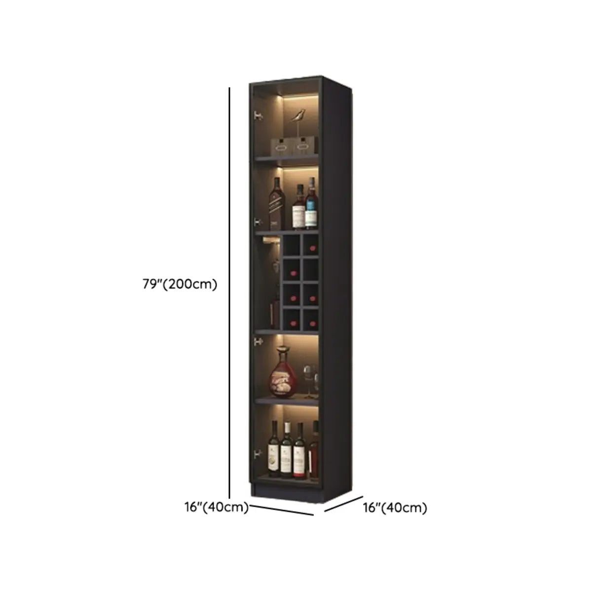 Elegant Black Wood Glass Door LED Storage Wine Cabinet 