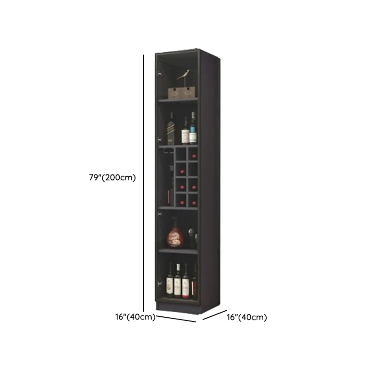 Elegant Black Wood Glass Door LED Storage Wine Cabinet Image - 22