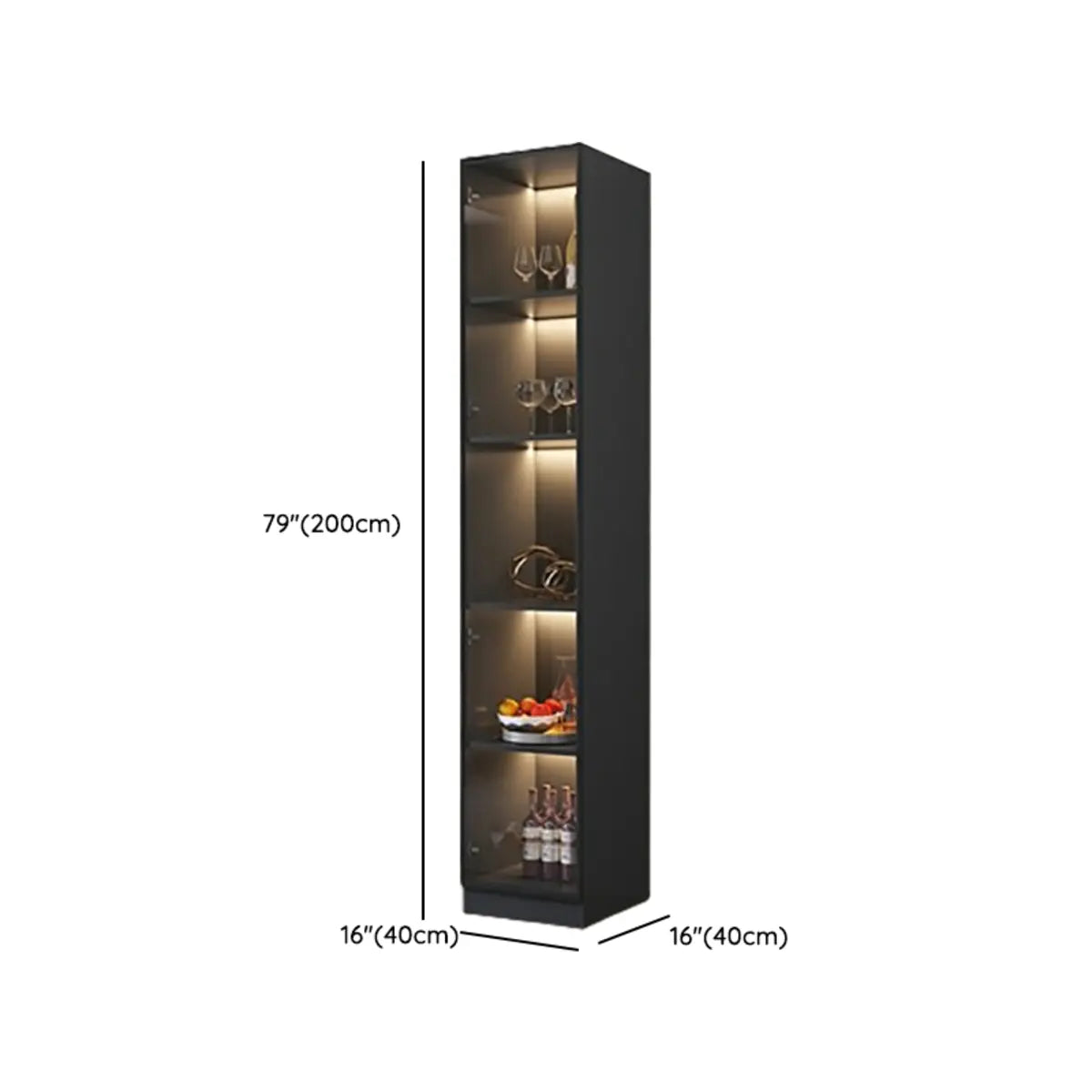 Elegant Black Wood Glass Door LED Storage Wine Cabinet Image - 23