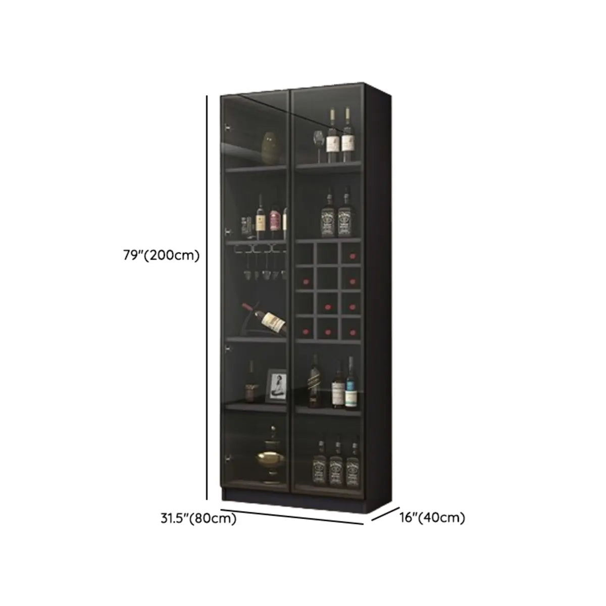 Elegant Black Wood Glass Door LED Storage Wine Cabinet Image - 25