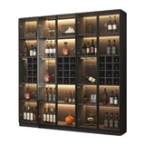 Elegant Black Wood Glass Door LED Storage Wine Cabinet Image - 5