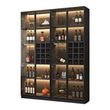 Elegant Black Wood Glass Door LED Storage Wine Cabinet Image - 7