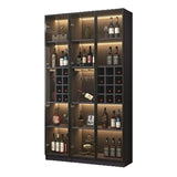 Elegant Black Wood Glass Door LED Storage Wine Cabinet Image - 9