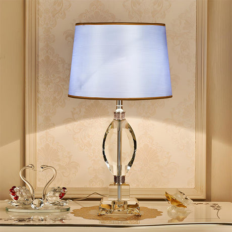 Elegant Blue Barrel Lampshade Crystal Base Table Lamp Image - 1