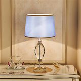 Elegant Blue Barrel Lampshade Crystal Base Table Lamp Image - 9