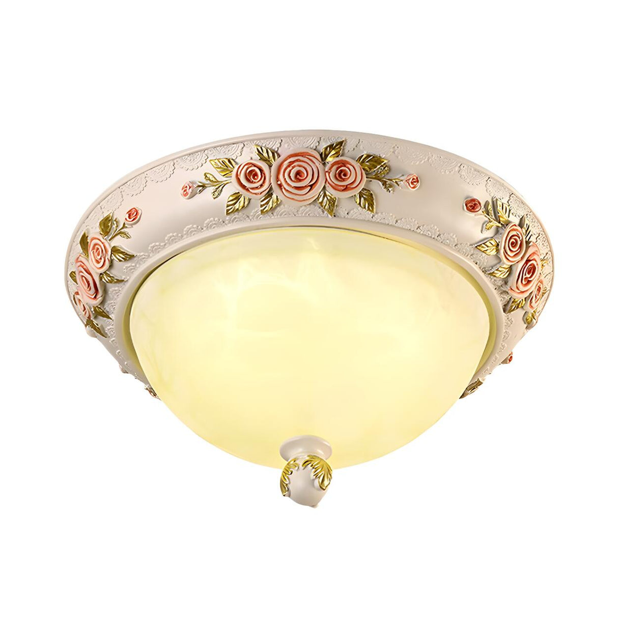 Elegant Bowl Carved White Glass LED Flush Mount Light Image - 3