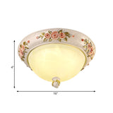 Elegant Bowl Carved White Glass LED Flush Mount Light Image - 5