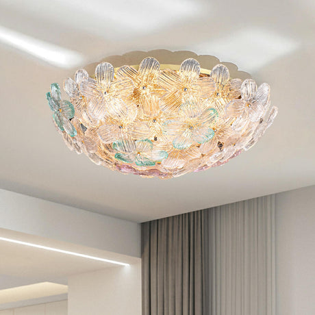 Elegant Bowl-Shaped Floral Glass Semi-Flush Mount Light Image - 1