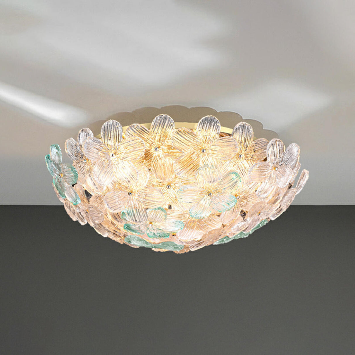 Elegant Bowl-Shaped Floral Glass Semi-Flush Mount Light Image - 11