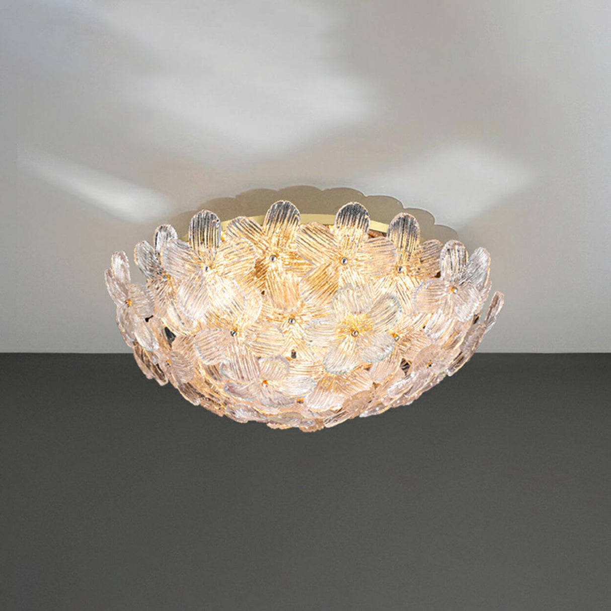 Elegant Bowl-Shaped Floral Glass Semi-Flush Mount Light Image - 12