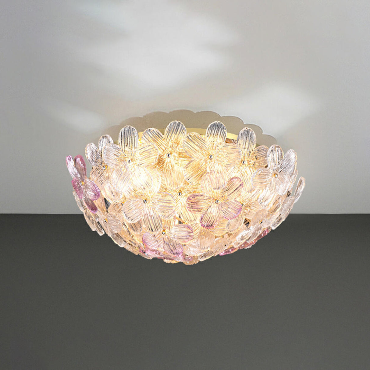 Elegant Bowl-Shaped Floral Glass Semi-Flush Mount Light Image - 13