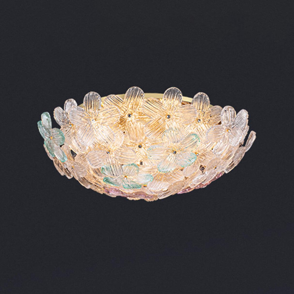 Elegant Bowl-Shaped Floral Glass Semi-Flush Mount Light Image - 17