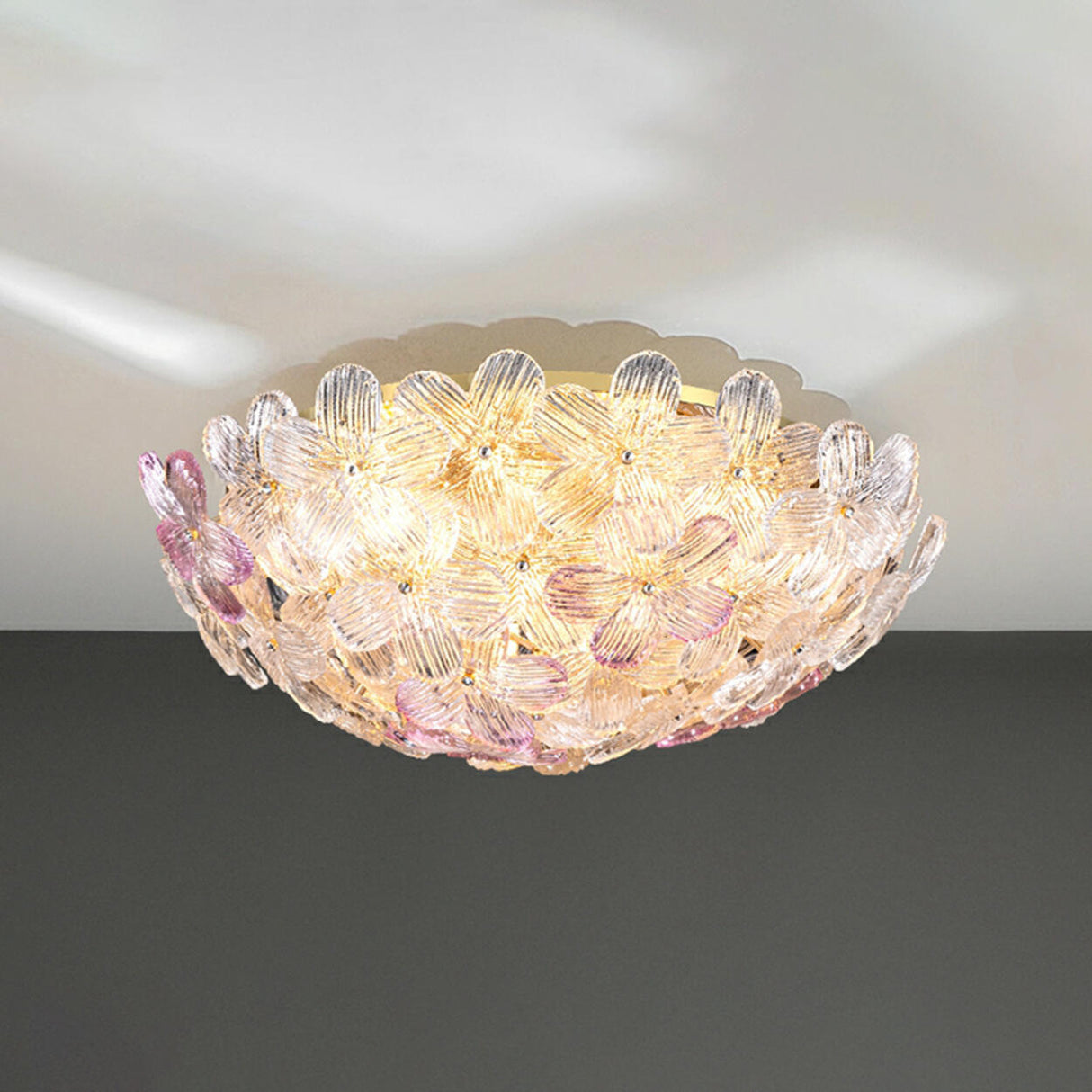 Elegant Bowl-Shaped Floral Glass Semi-Flush Mount Light Image - 18