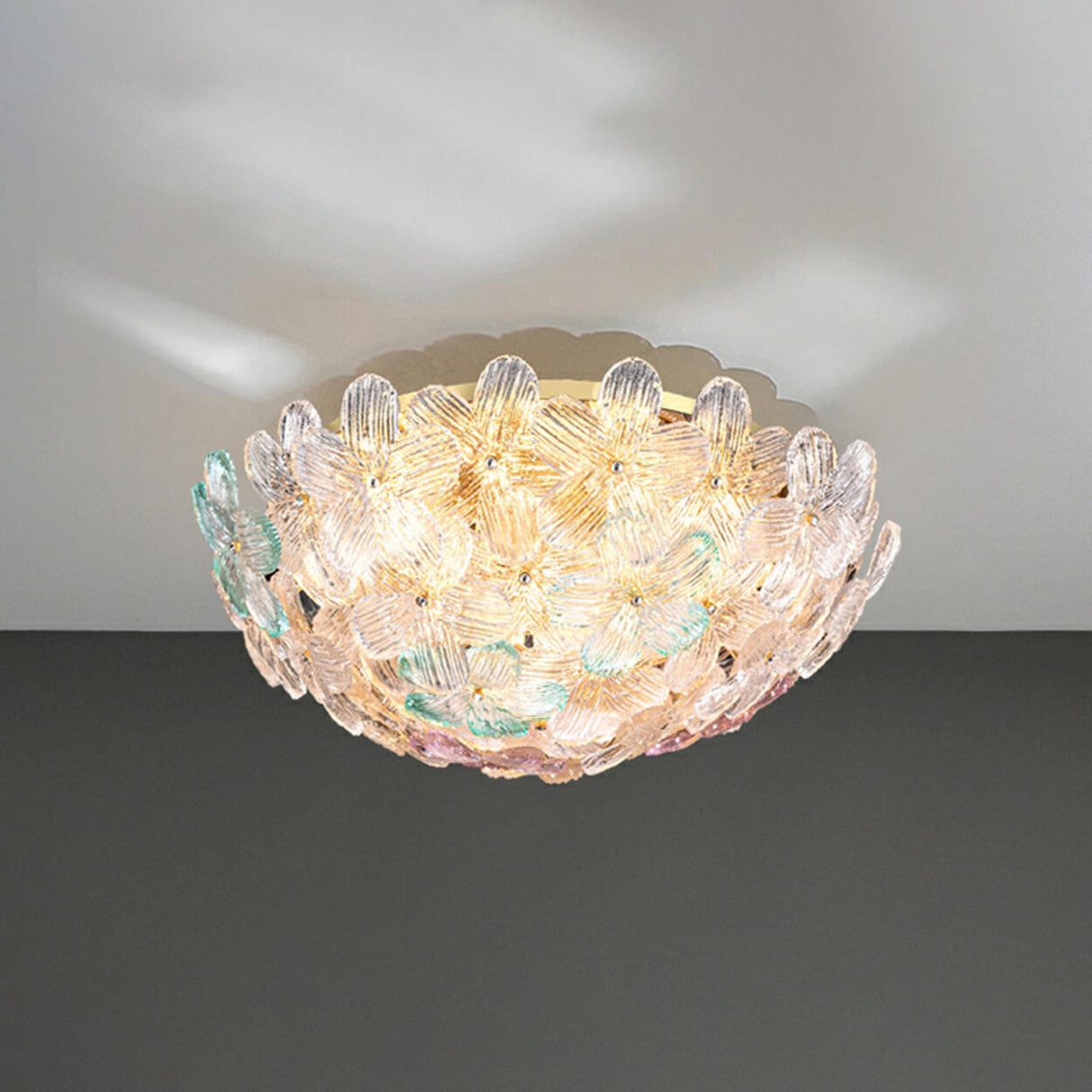 Elegant Bowl-Shaped Floral Glass Semi-Flush Mount Light Image - 20