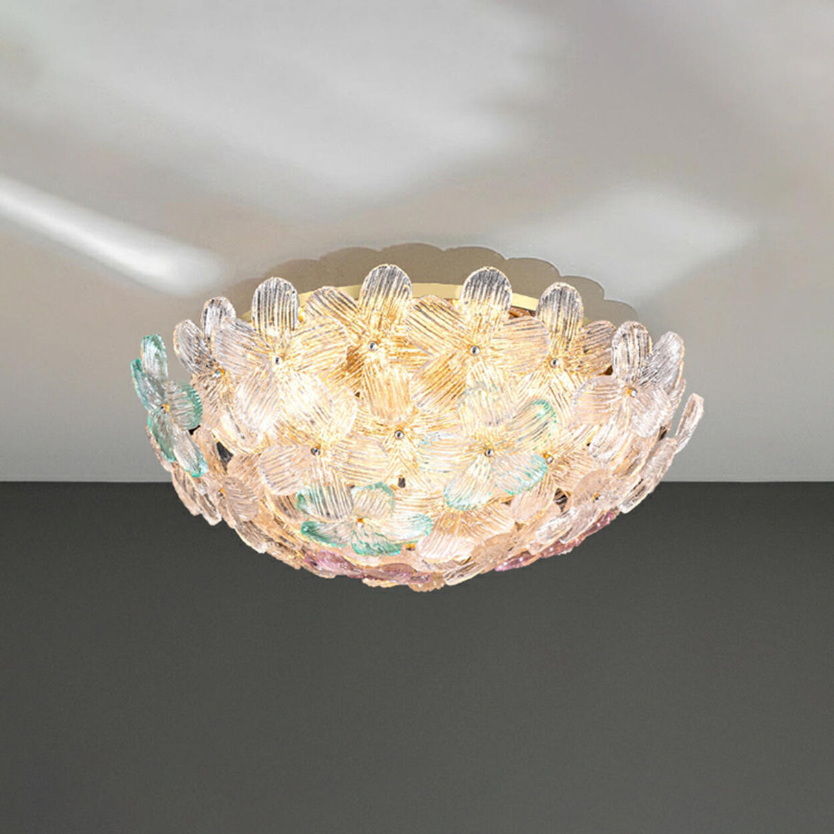 Elegant Bowl-Shaped Floral Glass Semi-Flush Mount Light Image - 21