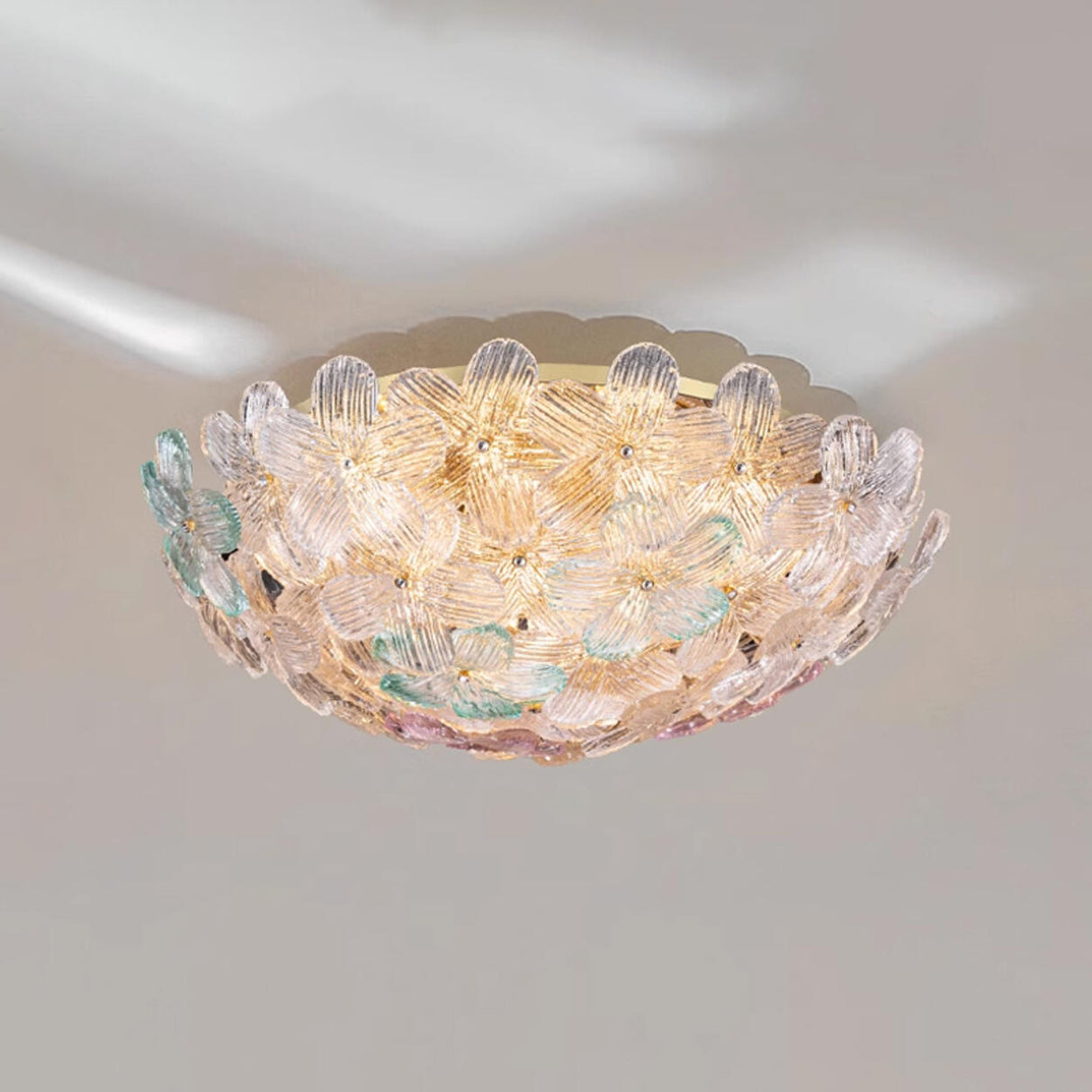 Elegant Bowl-Shaped Floral Glass Semi-Flush Mount Light Image - 22