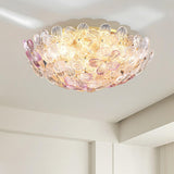 Elegant Bowl-Shaped Floral Glass Semi-Flush Mount Light Image - 7