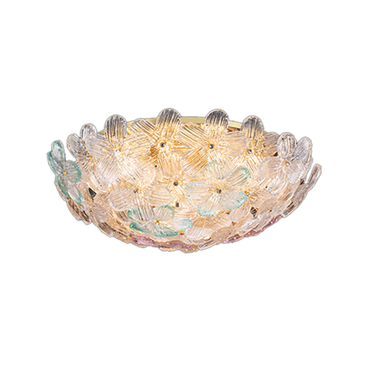 Elegant Bowl-Shaped Floral Glass Semi-Flush Mount Light Image - 9