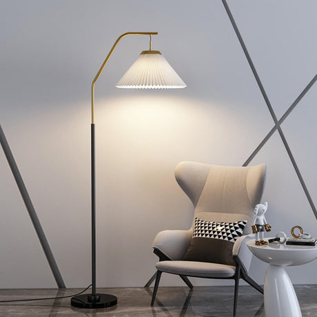 Elegant Brass and Black White Metal Floor Lamp Image - 1