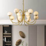 Elegant Brass Branch Alabaster Globe Living Room Chandelier Image - 1