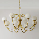 Elegant Brass Branch Alabaster Globe Living Room Chandelier Image - 11