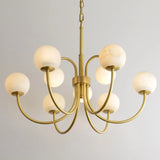 Elegant Brass Branch Alabaster Globe Living Room Chandelier Image - 2