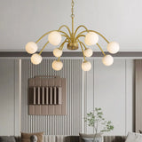 Elegant Brass Branch Alabaster Globe Living Room Chandelier Image - 3