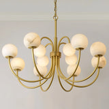 Elegant Brass Branch Alabaster Globe Living Room Chandelier Image - 4