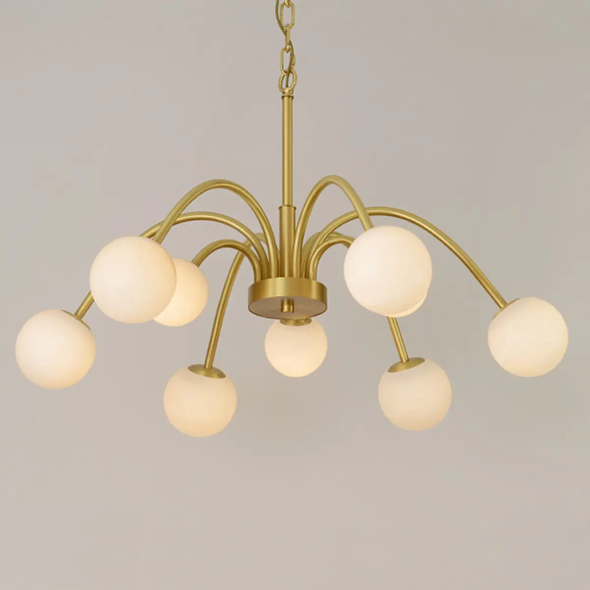 Elegant Brass Branch Alabaster Globe Living Room Chandelier Image - 5